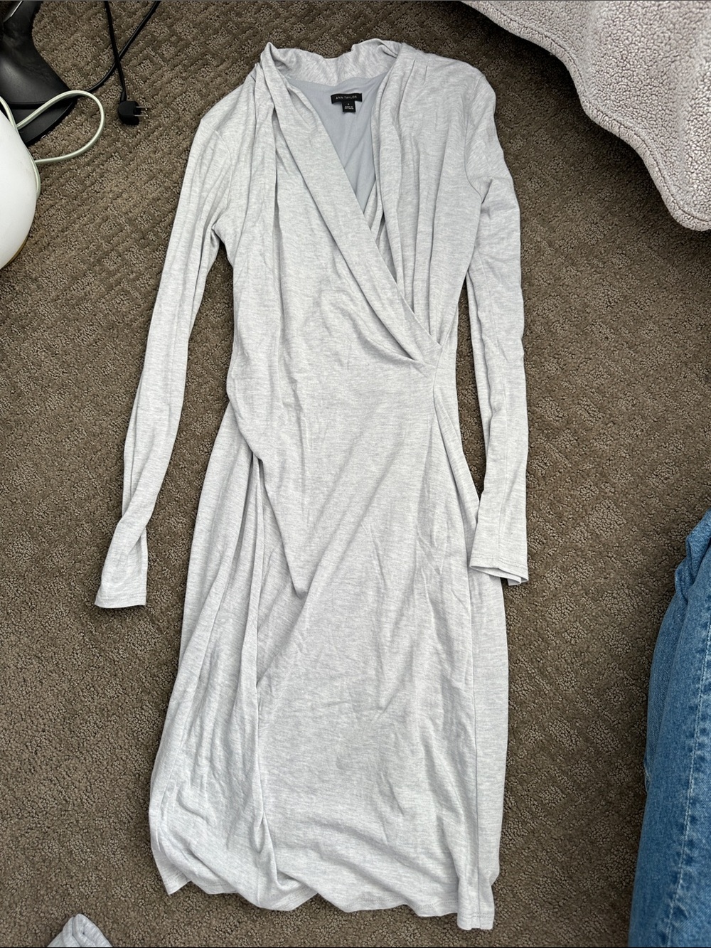 Ann Taylor Light Gray Long Sleeve Wrap Dress